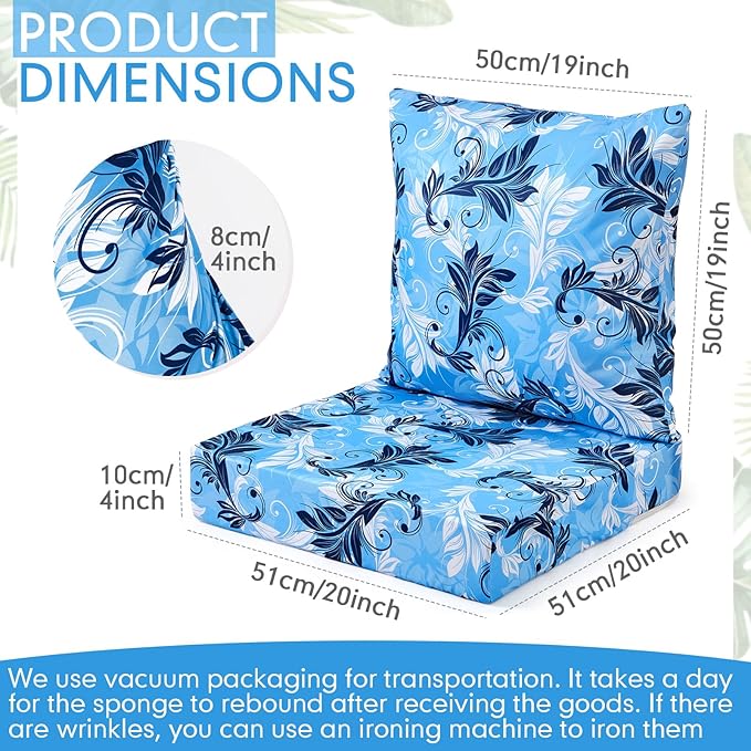 Hoteam 4 Set Outdoor Chair Patio Cushions Deep Seat Waterproof Chair Cushions 20 x 20 Inch for Patio Furniture Set Replacement Removable Seat and Back (Floral Scrolls)