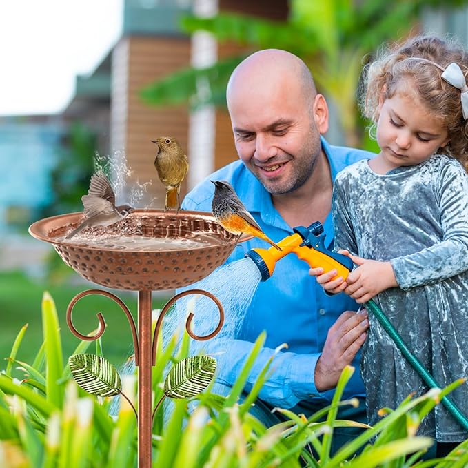 Metal Bird Bath for Outside Garden Birdbath Bowl, 42.1" Height Bird Feeders for Outdoors with 5 Prongs Base Stake, Standing Birdfeeders Bath Bowl for Yard Lawn Decor (Vintage Copper)