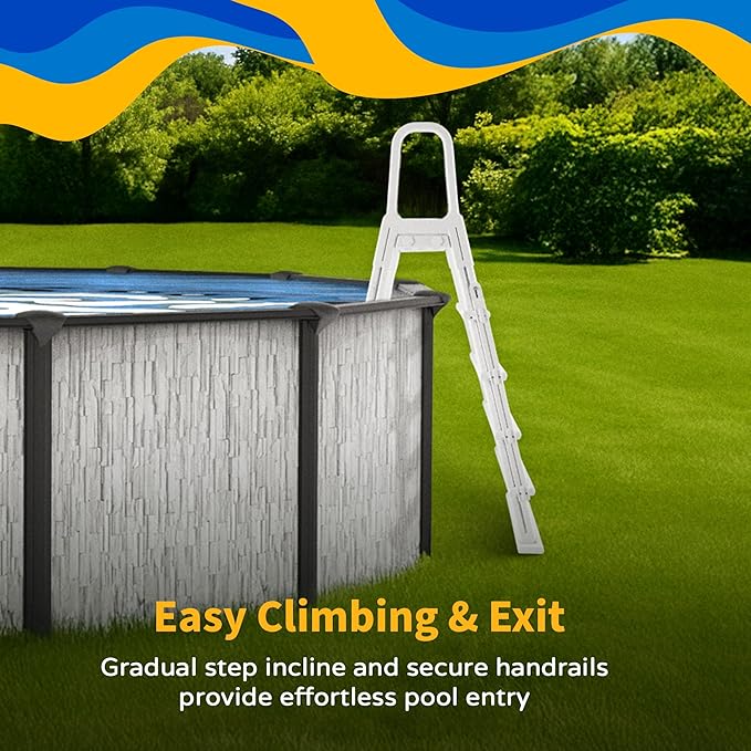 Blue Wave A Frame Flip Up Ladder for 48 to 54-in Deep Above Ground Pools – No Deck Required - Weather-Resistant Resin with Non-Skid Treads & Anti-Entrapment Design - Easy Setup, 225-lb Capacity