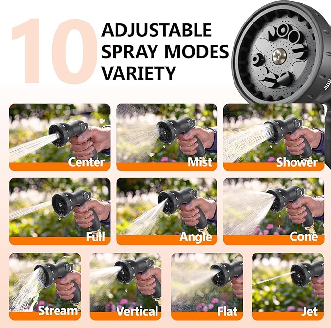 wikiwiki Retractable Garden Hose Reel 1/2 in x 130 ft, Heavy Duty Wall Mounted Hose Reel with 10- Function Sprayer Nozzle, Automatic Slow Return System/180°Swivel Bracket/UV Resistant (Black)