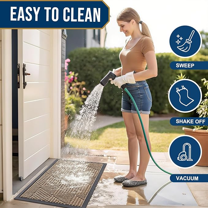Smiry Front Door Mat Outside Entrance, Heavy Duty Sturdy Natural Rubber Doormat, Trap Dirt and Moisture, Easy Clean Low Profile Mats for Indoor Outdoor Entry, Irregular Triangle (71x34, Coffee)