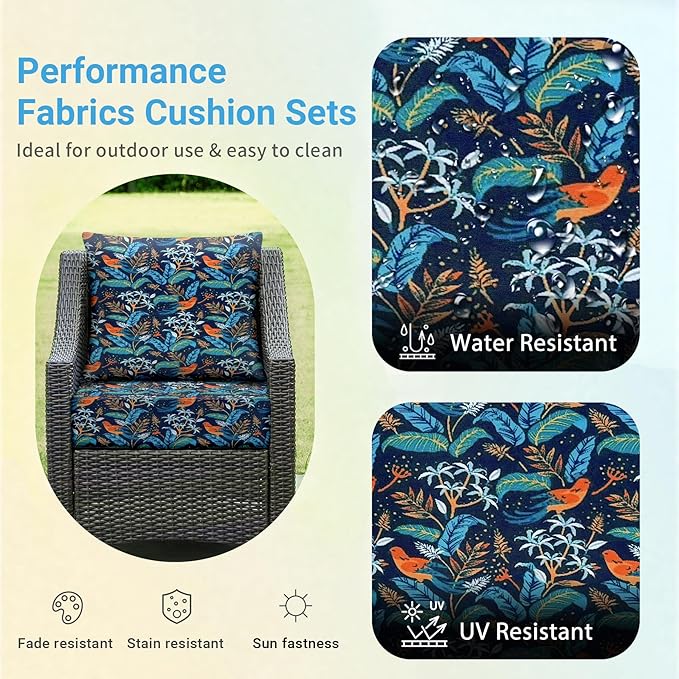Outdoor Cushions for Patio Furniture,Outdoor Seat Cushion Set 24 x 24 x 4 Inch,Waterproof & Fade Resistant Outdoor Chair Cushions,Deep Patio Chair Cushion with Removable Cover,Nightingale
