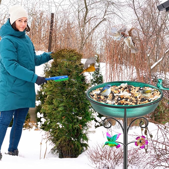 38.6in Bird Baths for Outdoors, Detachable Birdbaths for The Garden Clearance, Freestanding Bird Baths for Outdoors, Bird Bath Bowl Spa & Birdfeeder with Metal Stake Stand (Retro Green)