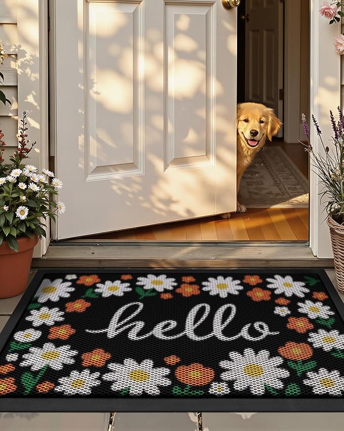Color&Geometry Outdoor Door Mat, Resilient & Flexible Non-Slip Door Mat 32"x48", Dirt Trapping Waterproof Doormat, Welcome Mat for Porch, Patio & Entryway, Daisy Cream