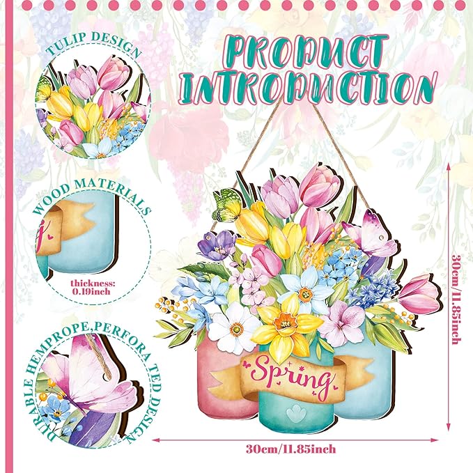 Juexica Spring Decorations for Home Spring Wreaths for Front Door Welcome Sign Door Hanger Decorations Rustic Flower Wall Decor for Easter Party Outdoor Indoor Decor