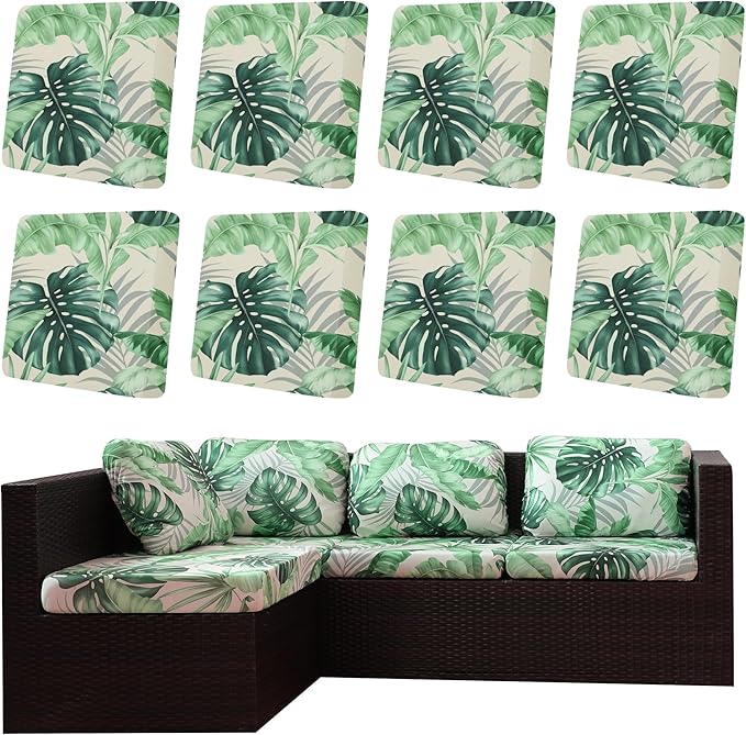 8Pcs Outdoor Cushion Covers, Patio Cushion Covers,Stretch Elastic Slipcovers, Replacement Washable & Reusable Furniture Protector for Patio Couch (Mint Green,Cover Only)