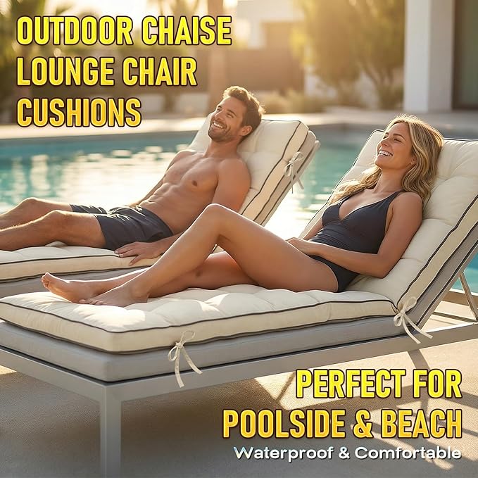 80x26 Inch Folding Chaise Lounge Cushion Quick Dry - Outdoor Sun Lounger Seat Pad with Shredded Foam for Patio Furniture, Deck Chairs, Poolside (Blue, 80 INCH × 26 INCH)