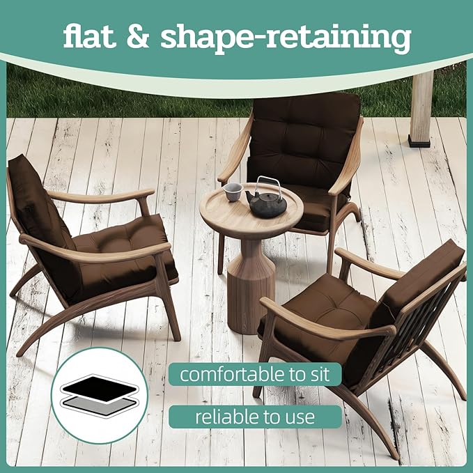 Outdoor Chair Cushion, 42x21x4 Inch Patio Cushions for Dining/Rocking Chairs, High Back Soft Seat Pad with Ties, Indoor Outside Use, Fade-Resistant & Waterproof, Brown