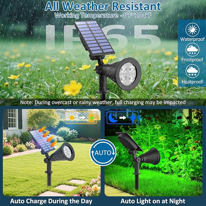 T-SUNUS Green Solar Lights Outdoor Christmas, IP65 Waterproof Garden Spotlights Auto On/Off Security Landscape Spotlight Spot Light for St. Patrick's Day Halloween Tree Patio Yard Driveway Pond 2 Pack