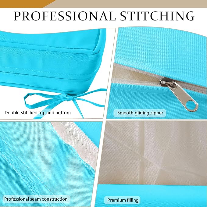 Outdoor Loveseat Cushion Set for Patio Couch/Sofa, 46 x 26 Inch Waterproof & Fade Resistant Patio Furniture Chiar Cushions with Removable Cover (Lake Blue, 46''Lx26''Wx4''H-Loveseat Cushion Set)