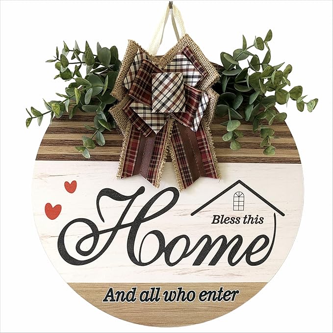 Welcome Sign Front Door Decoration 12 Inch Round Wood Wreath Wall Hanging Outdoor, Farmhouse, Porch, Suitable for Spring Summer Fall Seasons Holidays Christmas (Pink)