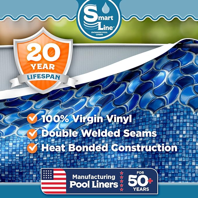 Smartline 24 ft Round Swimming Pool Liner | Waves of Poseidon | Overlap Style | 48-52 Inch Wall Height | 20 Gauge Heavy Duty Virgin Vinyl | Designed for Steel Sided Above Ground Pools