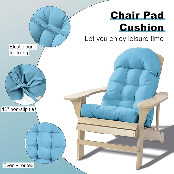 Adirondack Chair Cushion, Rocking Chair Cushion 44x19.4x4 inch, High Back Patio Cushions of Upper and Lower with Ties, Sunscreen and Fade-Resistant (Baltic Sea, 1)