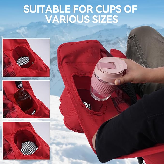 Double Camping Chairs Padded Loveseat Chair for 2 Person - Heavy Duty Oversized Camping Couch for Adults Outdoor Lawn Beach - Portable Folding Sofa with Cup Holders and Carry Bag, Red