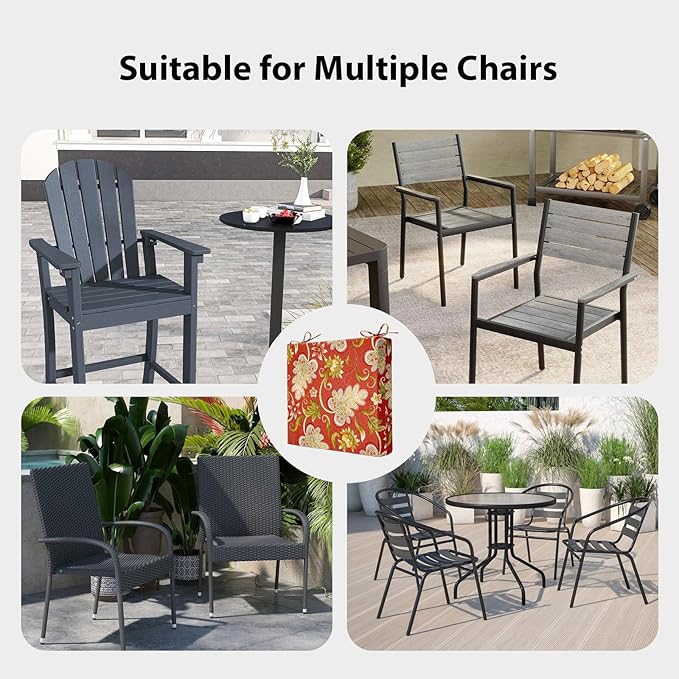 Outdoor Chair Cushions Set of 2, 18.5 x 16 Inch Patio Chair Cushions, Water Resistant, Non-Slip Ties(Floral)