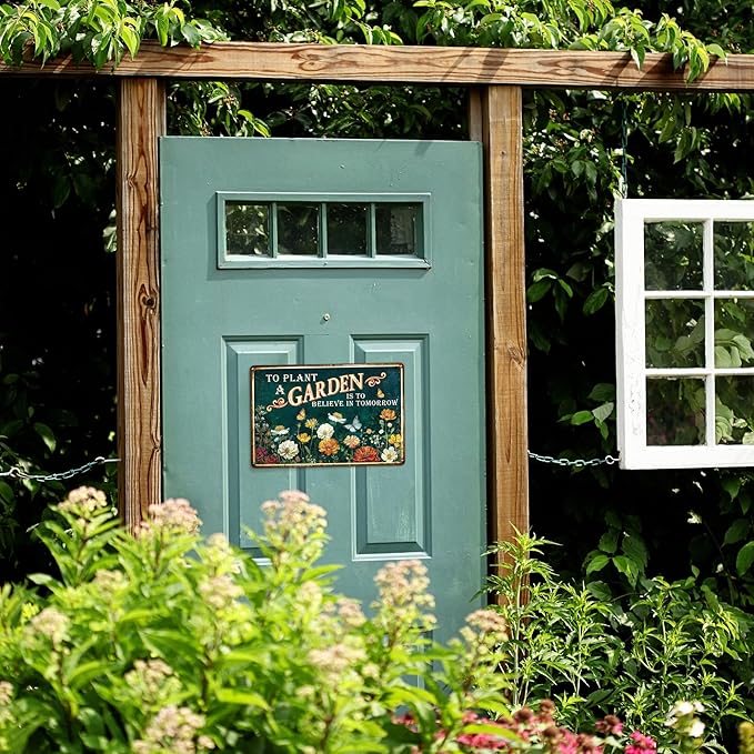 Garden Sign - Vintage Gardening Metal Signs for Outside - Patio Gardening Gifts for Women, Men, Plant Lovers, Gardeners - Home Fence Decor Outdoor Greenhouse Garden Signs - 12''x8'' Metal Sign