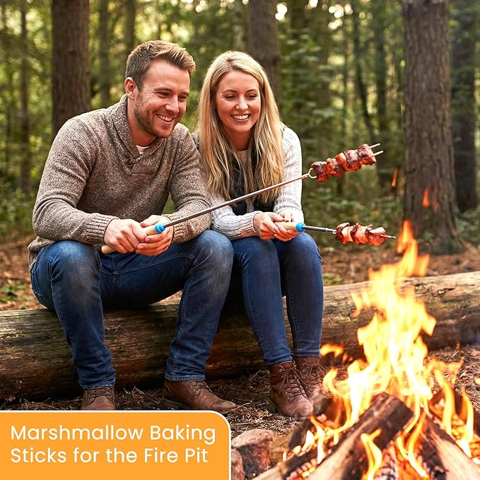 24 Pack 32 Inch Stainless Steel Extendable Marshmallow Roasting Sticks Smores Sticks Skewers for Fire Pit, Hot Dog Camping Forks, Fire Pit Accessories