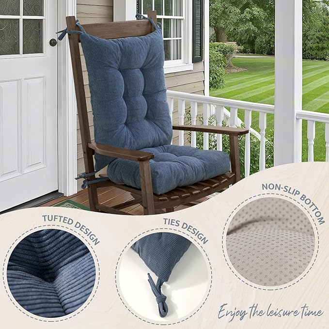 mudilun Rocking Chair Cushion Set - Non-Slip Tufted Rocking Chair Cushions with Ties Soft Indoor/Outdoor Wooden Rocking Chair Seat Pad for Porch Garden Cafe & Nursing