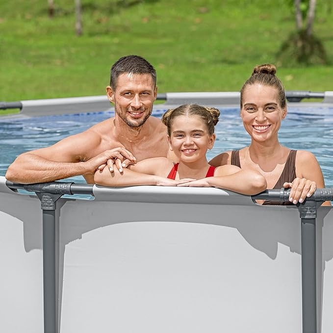 Bestway Steel Pro MAX 14' x 42" Above Ground Pool, Round Metal Frame Outdoor Swimming Pool Set with Filter Pump, Ladder, and Cover, Gray