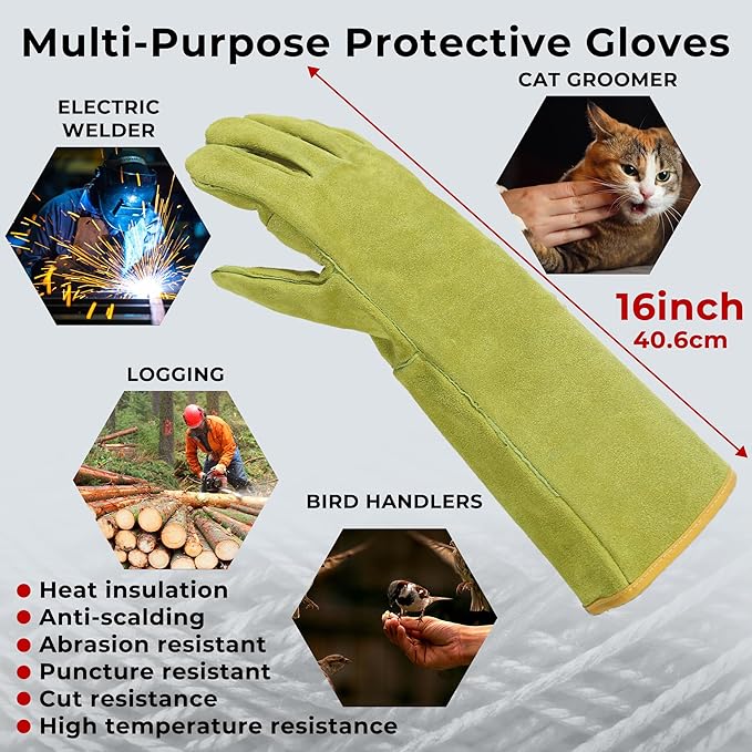 HLDD HANDLANDY Animal Handing Gloves- Bite Proof, Puncture & Scratch Resistant for Safe Handling