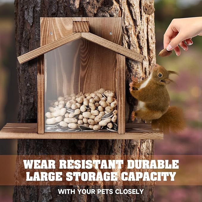 Gnodary Squirrel Feeders for Outside, Durable Squirrel House for Outdoor - Chipmunk Feeder, Squirrel Food for Backyard Squirrels Hold Corn, Corn Cob, Peanuts (Light Brown)