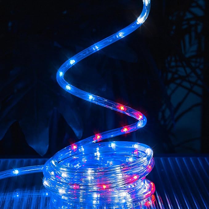 Waterproof LED Rope Lights, Connectable & Flexible with 8 Modes, Outdoor Lighting for Deck, Garden, Pool, Patio & Christmas Decor (Red/Blue/White, 20ft)