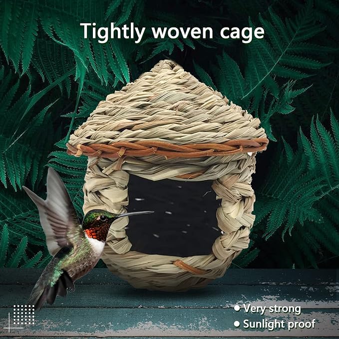 Gute Hummingbird House, Grass Hand Woven Birdhouses for Outdoors Hanging, Natural Bird Hut for Outside, Bird Houses for Audubon Finch Canary Chickadee - Set of 2