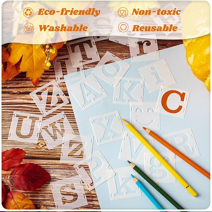 Fainne 100 Pcs 2 Inch Stencils Small Stencils for Painting on Wood Reusable Painting Templates Crafts for DIY Scrapbook, Wood, Wall, Fabric, Rock, Chalkboard, Sign(Alphabet Style)