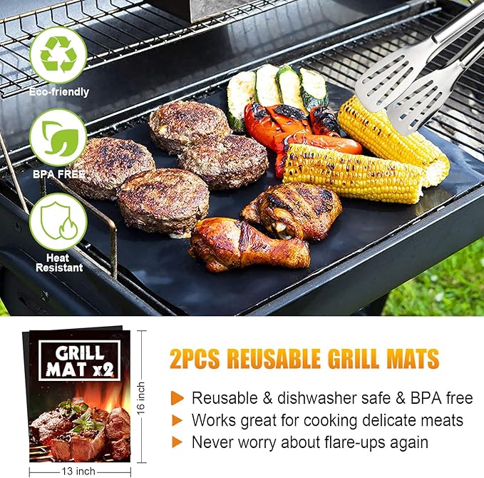 BBQ Grill Accessories Set, 38Pcs Stainless Steel Grill Tools Grilling Accessories with Aluminum Case, Thermometer, Grill Mats for Camping/Backyard Barbecue, Grill Set for Men Women