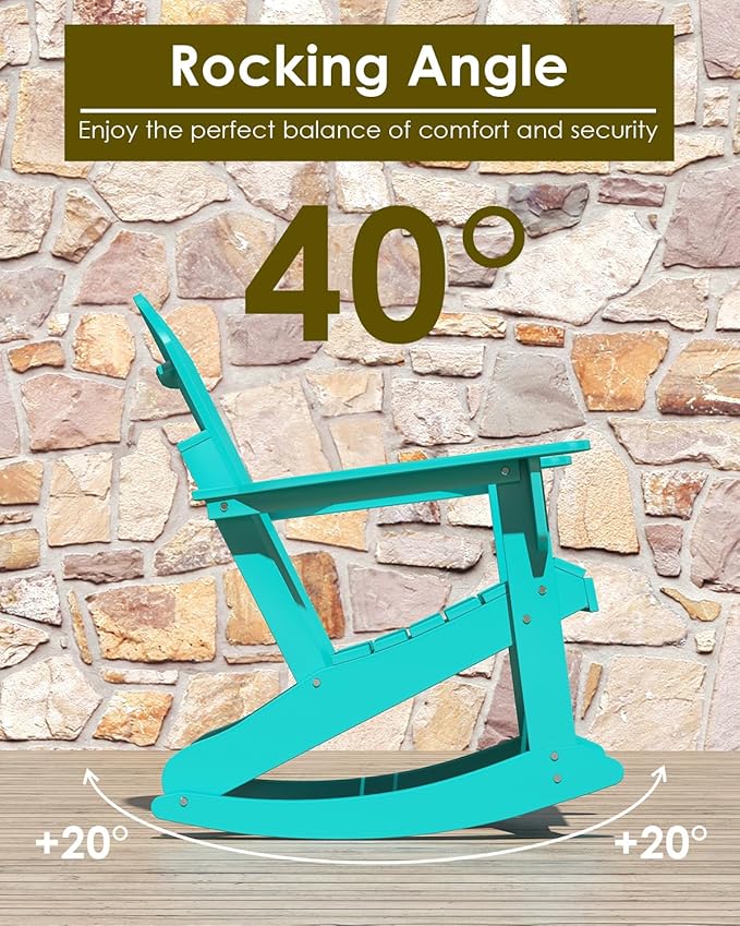GREENVINES Adirondack Rocking Chairs Set of 4 | HDPE Plastic | Porch Rocker | Chair for Outdoor Patio Deck | All Weather | Aqua