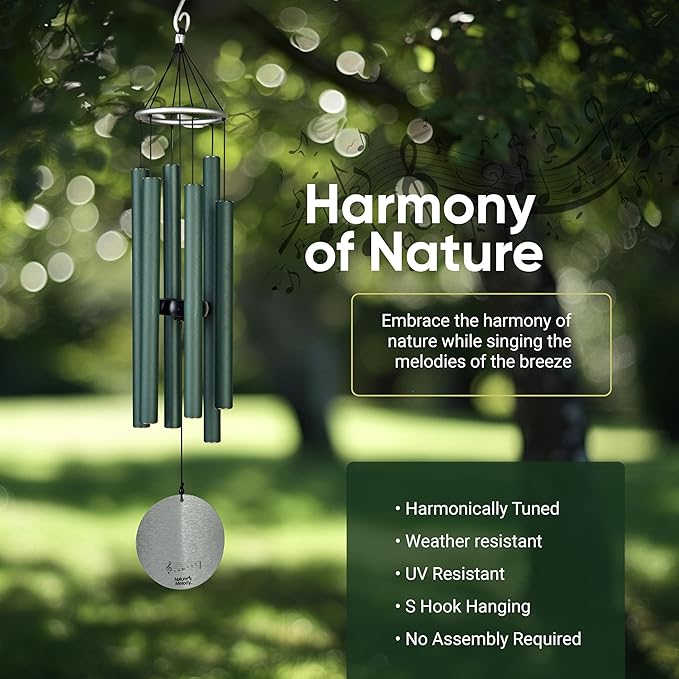 Nature’s Melody Aureole Tunes Wind Chimes – Outdoor Windchime with 6 Tubes Tuned to B Pentatonic Scale, 100% Rustproof Aluminum, Powder Finish & S Hook Hanger for Sympathy, Memorial Gift or Zen Garden