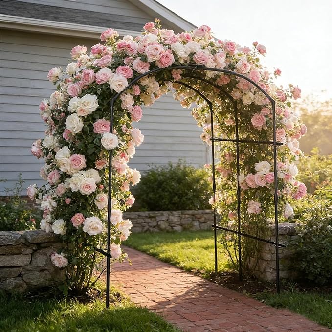Tall Garden Arch Trellis for Climbing Plants, 87in Tall Metal Plant Support Trellis Archway for Climbing Plant Vegetables Cucumber, Outdoor Yard Lawn Garden Arch Tunnel Trellis