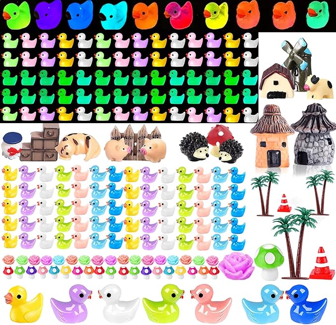 200 Pieces Fairy Garden Accessories, Mini Resin Ducks, Fairy Garden Kit, Miniature Figurines, Micro Landscape Ornaments Kit