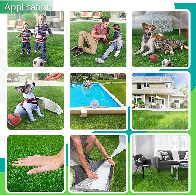 Artificial Grass Turf 7FTX15FT(105 Square FT),0.8" Pile Height Realistic Synthetic Grass, Drainage Holes Indoor Outdoor Faux Grass Astro Rug Carpet for Pet Dog Garden Backyard Balcony