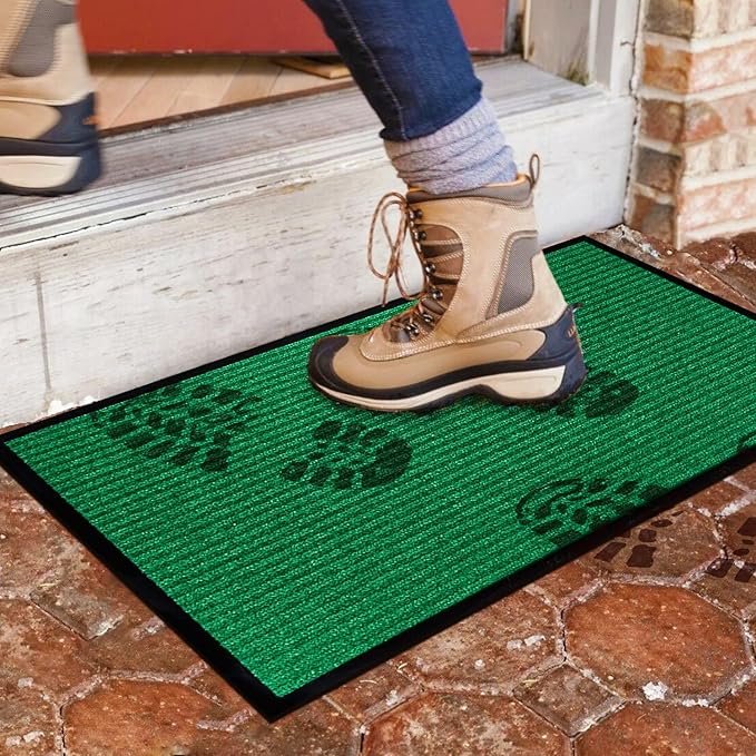 LuxUrux Striped Green Door Mat - Heavy Duty, Indoor/Outdoor, Easy Clean, Waterproof, Low-Profile (24'' x 16'') - Ideal for Entry, Patio, Garage - Durable Solution for High Traffic Entrance Ways