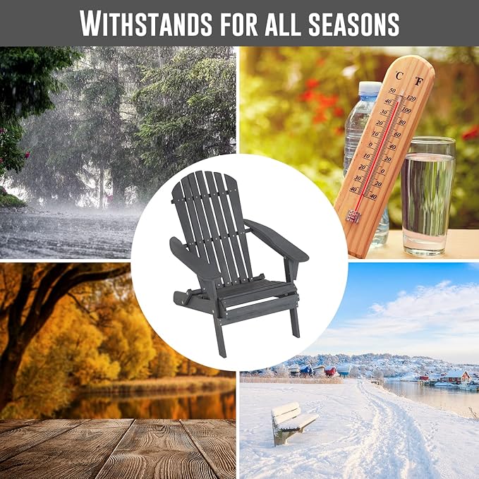 FDW Folding Adirondack Chair, All Weather Patio Chair Outdoor Fire Pit Chair for Patio Lawn Garden Backyard Deck Pool Beach