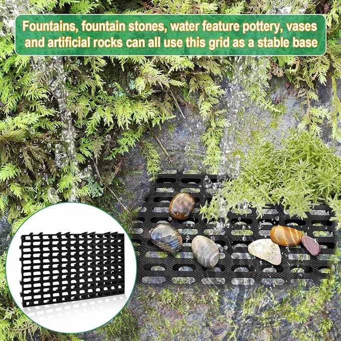 4 Pack Heavy Duty Fountain Basin Grate, 32"x 16" Pondless Waterfall Kit, Water Grid for Raised Beds, Rectangular Hide Reservoir Grates for Indoor & Outdoor Ponds, Waterfall Fountains, Water Gardens