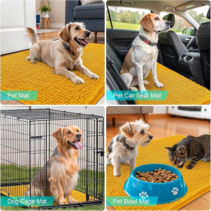 OLANLY Dog Door Mat for Muddy Paws 34x21, Absorbs Moisture and Dirt, Absorbent Non-Slip Washable Doormat, Quick Dry Chenille Mud Mat, Entry Indoor Entryway Carpet for Inside Floor, Golden Yellow