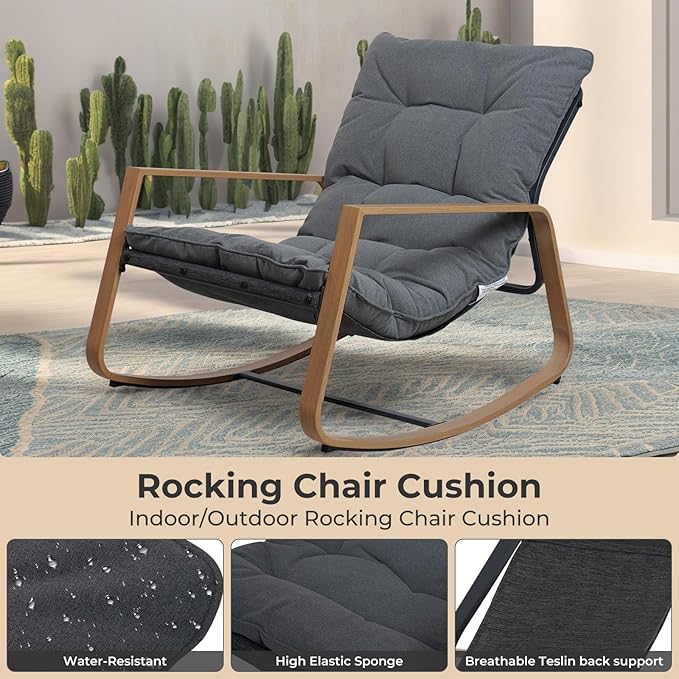 Grand patio Outdoor Rocking Chair, Modern Patio Rocking Chair, 30° Smooth Gliding Motion,Comfortable Padded Seat-Easy Assembly, Living Room, Balcony, Porch, Patio, Garden, Lawn -Dark Grey