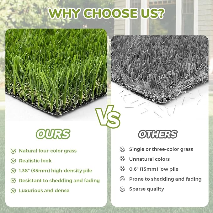 Artificial Grass Rug Indoor Outdoor, 7.7 x 8.7FT Faux Grass Turf with Drainage Holes, Realistic Artificial Lawn Rug Dog Pets Mat, Turf Carpet for Garden Lawn Landscape Balcony Patio Backyard Decor
