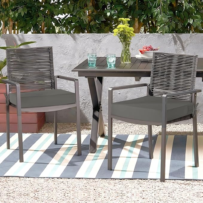 Waterproof Outdoor Chair Cushions Set of 2, Square Outdoor Seat Cushions with Ties and Removable Covers, 19 x 19 Outdoor Cushions for Patio Furniture with Portable Handle(Grey)