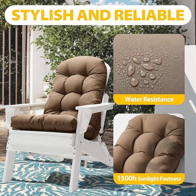 Adirondack Chair Cushion, High Back Patio Cushions with Adjustable Ties, 48.8x20.4x4.3, Waterproof Tufted Pillow, Fade Resistant Seat Rocking Chair Cushion for Indoor/Outdoor, Cappuccino, 2