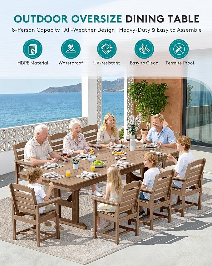 SERWALL Outdoor Dining Chairs Set of 4, All-Weather HDPE Patio Chair with 19.7" Widened Seat, for Backyard, Garden, Brown