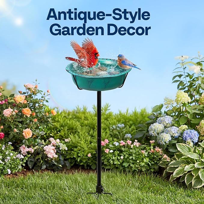 VIVOHOME Bird Bath for Outside, Outdoor 13'' Birdbath Bowl with Metal Ground Stake, Weather-Resistant ABS Bird Bath and Feeder for Garden, 1.45 Gallons, Green