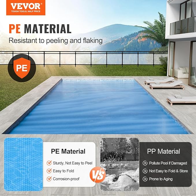 VEVOR Solar Pool Cover, 36 x 18 ft Rectangle Solar Cover 12 mil for Pools, Inground Above Ground Swimming Pool Solar Blanket with Bubble, Heat Retaining Solar Covers Blue