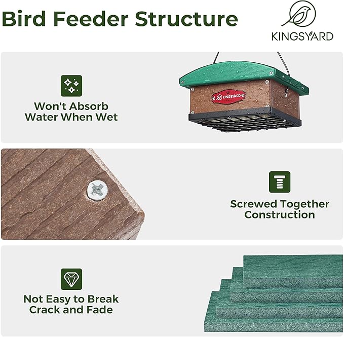 Kingsyard Upgraded Upside Down Double Suet Feeder with Metal Weatherproof Roof, Squirrel-Proof Metal Edging, Suet Feeders for Outside Hanging, Great for Attracting Woodpecker, Nuthatch, Titmouse