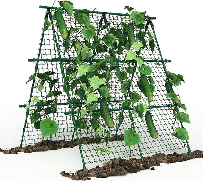 GAOMON Raised Bed Trellis, 4x4 ft Metal A-Frame Garden Trellis with Netting, Outdoor Support for Climbing Vegetables Tomatoes Cucumbers Peas Beans Grape Vines, Green