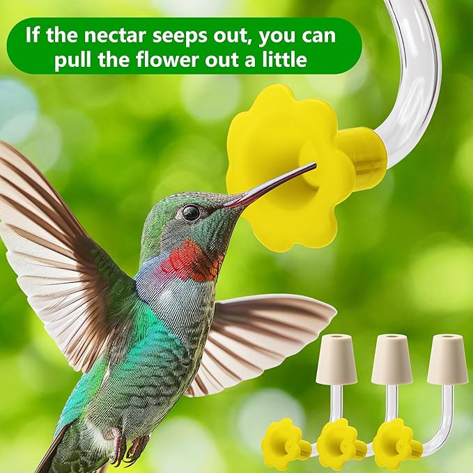 DECOHS 9 Pcs Hummingbird Feeder Tubes with Yellow Floral Tip, Bird Hummingbird Feeder Replacement Parts with 3 Brush, Outside Flower Birds Water Feeders Tube Stoppers for Making Your Own Birds Feeder