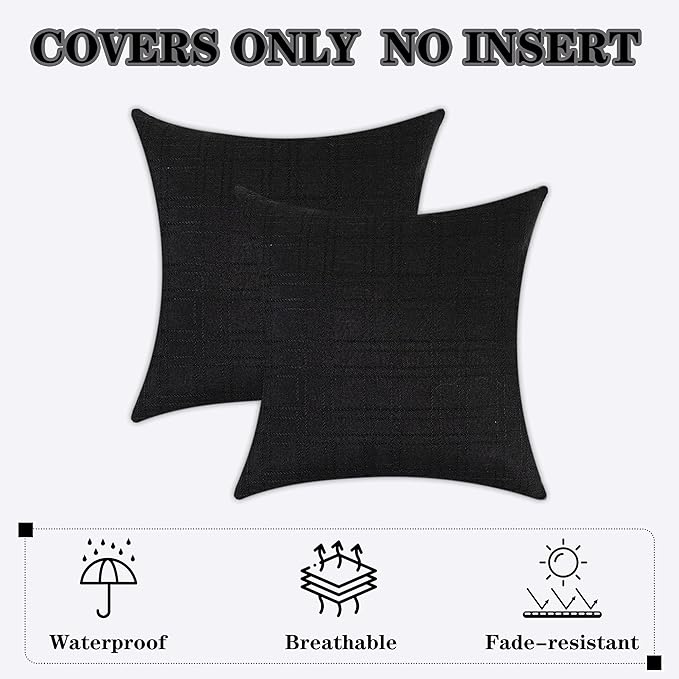 Kevin Textile Pack of 2 Decorative Outdoor Waterproof Throw Pillow Covers Checkered Pillowcases Classic Cushion Cases for Patio Couch Bench 20 x 20 Inch Black