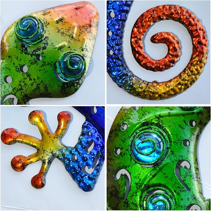 Metal Gecko Wall Decor Lizard Wall Sculpture Garden Art Hanging Indoor Outdoor Suitable for Patio Porch Fence Living Room Patio Decor.
